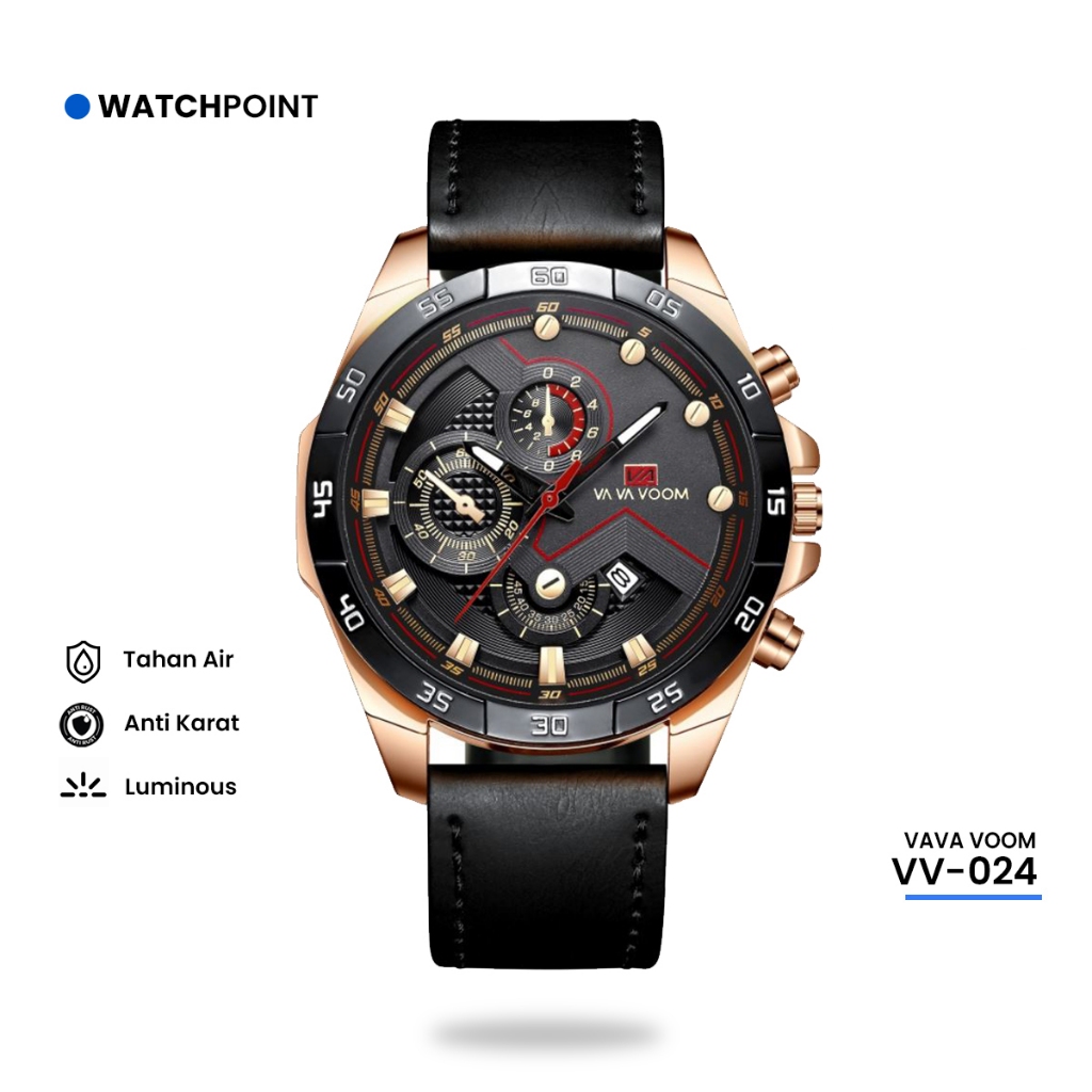 WATCHPOINT VV-024 | Jam Tangan Tali Kulit Pria Sporty Impor VAVA VOOM VA-2162 Original Fashion Busin