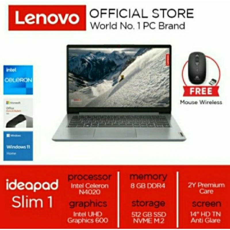 laptop lenovo slim n4020 resmi ram 8 ssd 512