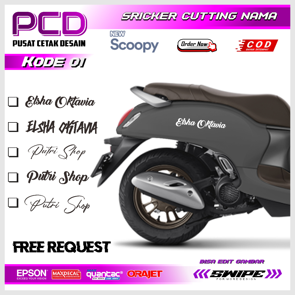 Sticker Nama Body Motor Cutting Kaligrafi Jepang Korea Arab Thailand Striping Scoopy PCX Nmax FREE R