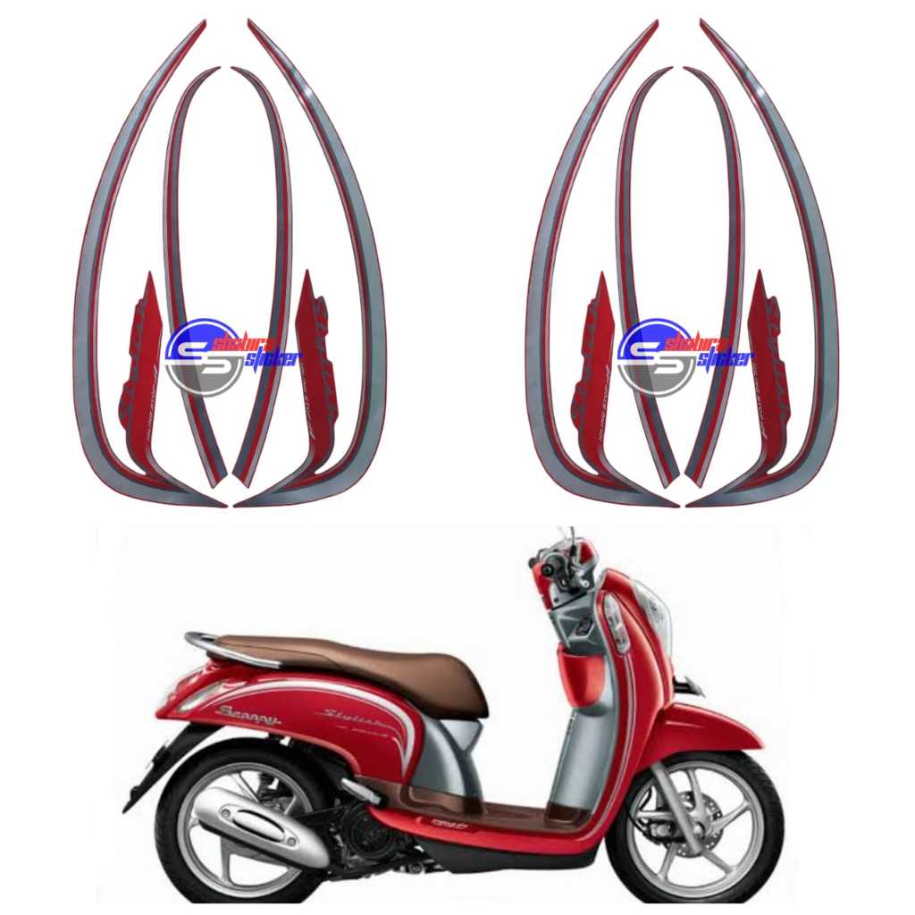 STRIPING STIKER LIS LES POLET BODY MOTOR HONDA SCOOPY STYLISH 2016 MERAH FULLSET