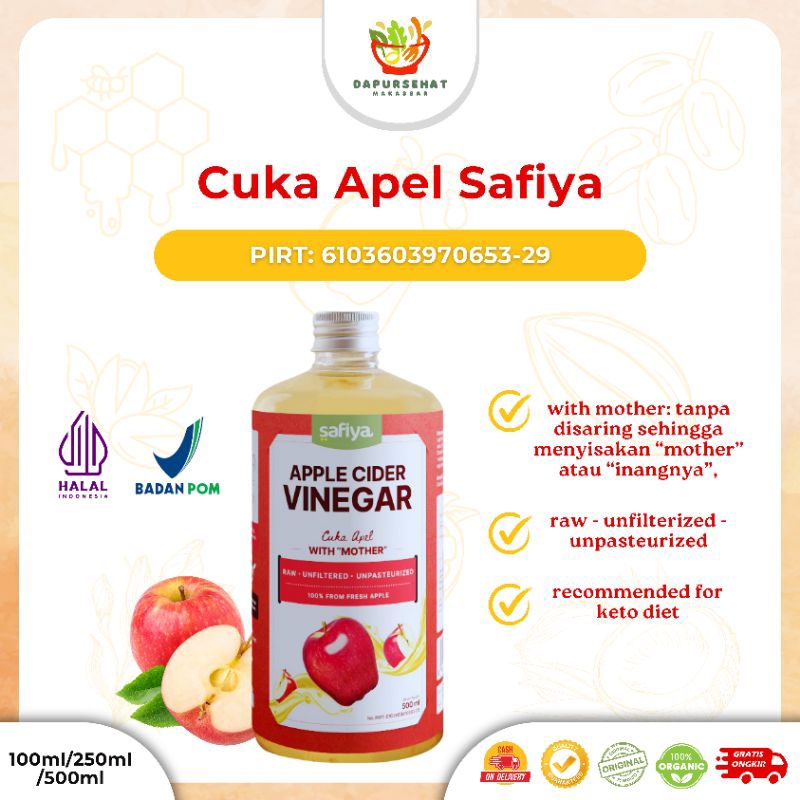 

Safiya Cuka Apel 500 ML Apple Cider Vinegar With Mother 100% Asli