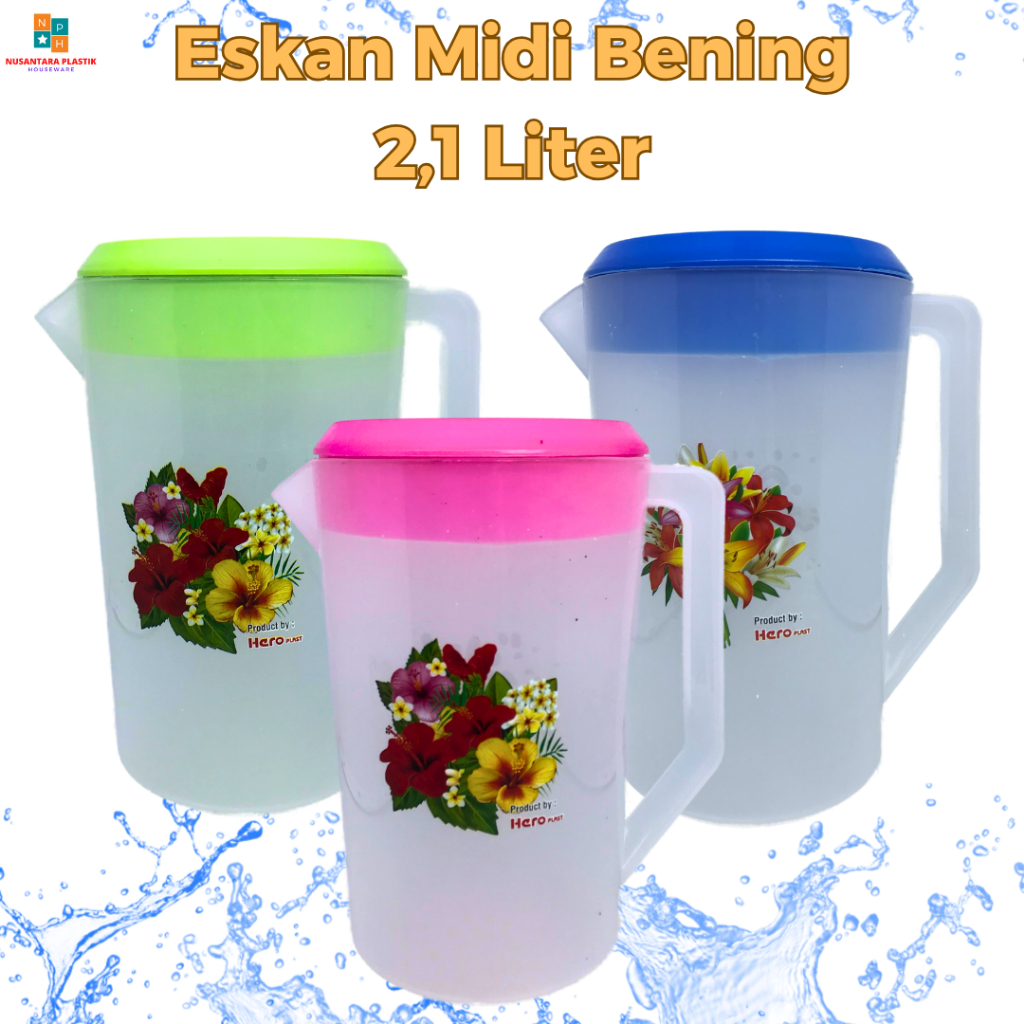 Teko Air Eskan Plastik | Teko Air Jumbo | Water Jug Midi Bening 2,1 Liter