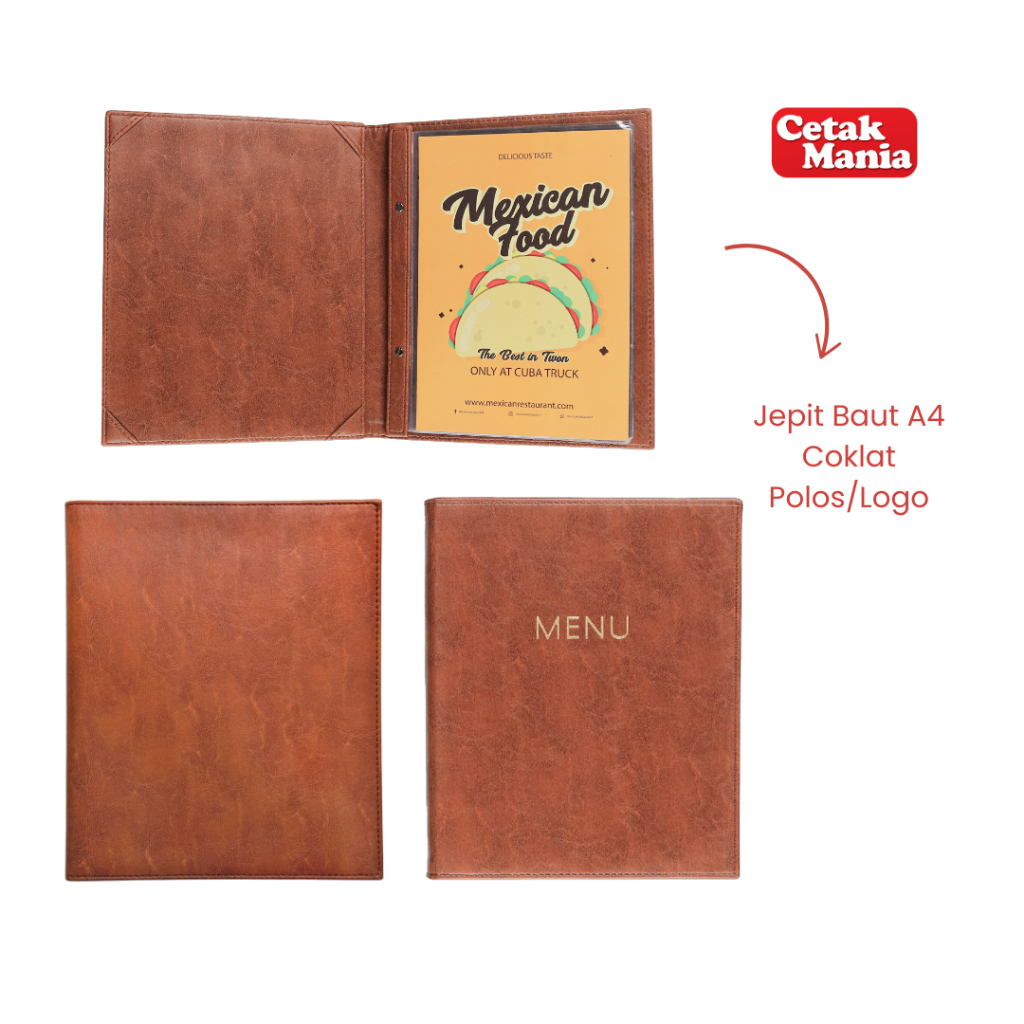 

Buku Menu Kulit Isi Plastik Bening Tebal Ukuran A4 - Coklat Logo/Polos - Restoran Hotel Cafe