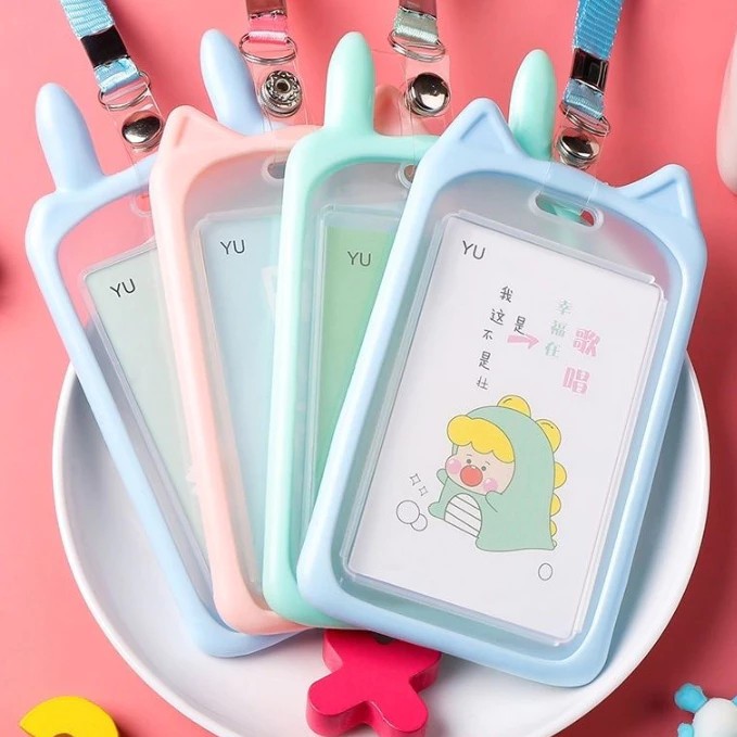 

casaloger Name Tag Lanyard Anak Lucu Gantungan Kartu Motif Kuping / Id Card Holder Anak Karakter Warna Pastel