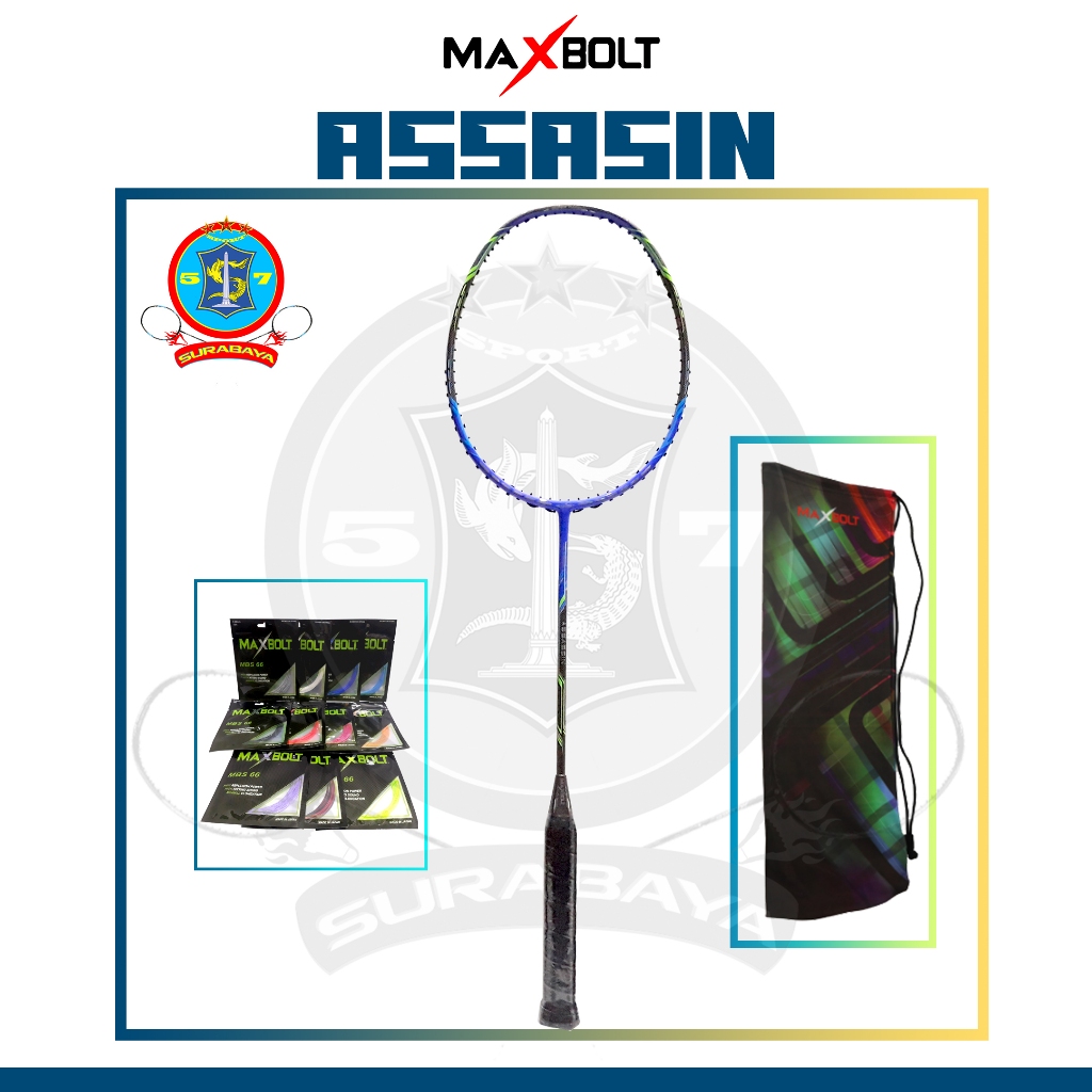 Raket Badminton Original Maxbolt Assasin Blue Bonus Senar dan Tas