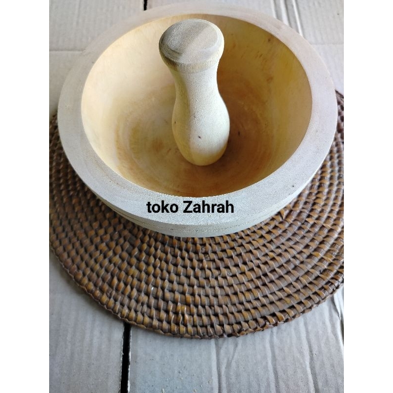 Lumpang Kayu pendek cobek kayu /Cuo Tahu Tek tek / lumpang pendek set tumbukan