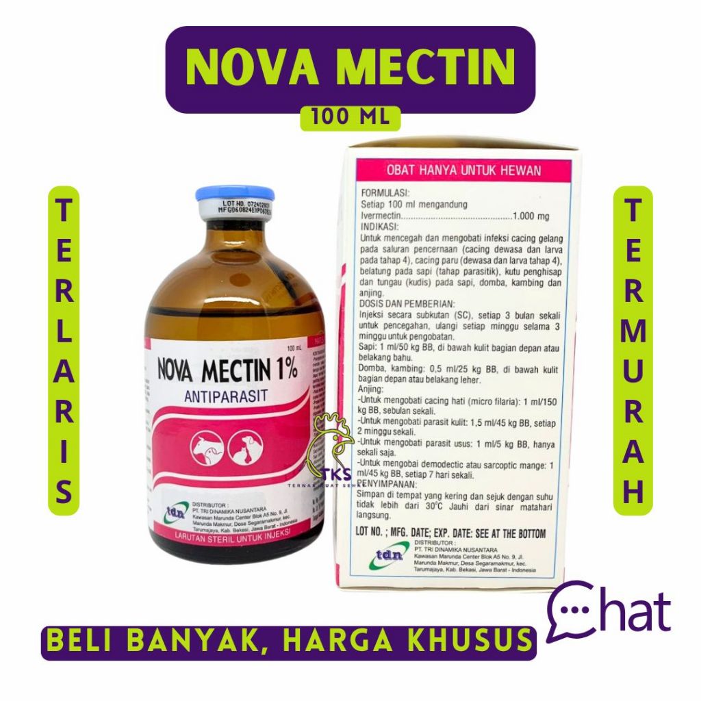 NOVA MECTIN 100 ml - Obat Anti Parasit Cacing Gudik Kutu Caplak untuk Sapi Kambing Domba dan Anjing