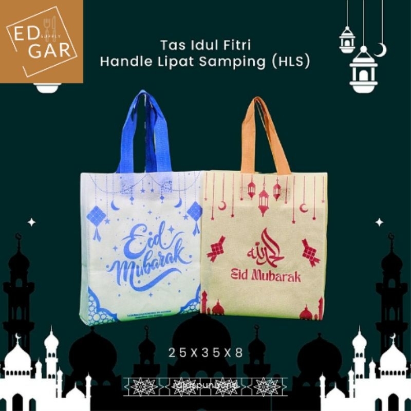 

HLS tas bag spunbond lebaran / idul fitri / eid mubarak / tas hampers goodie bag souvenir