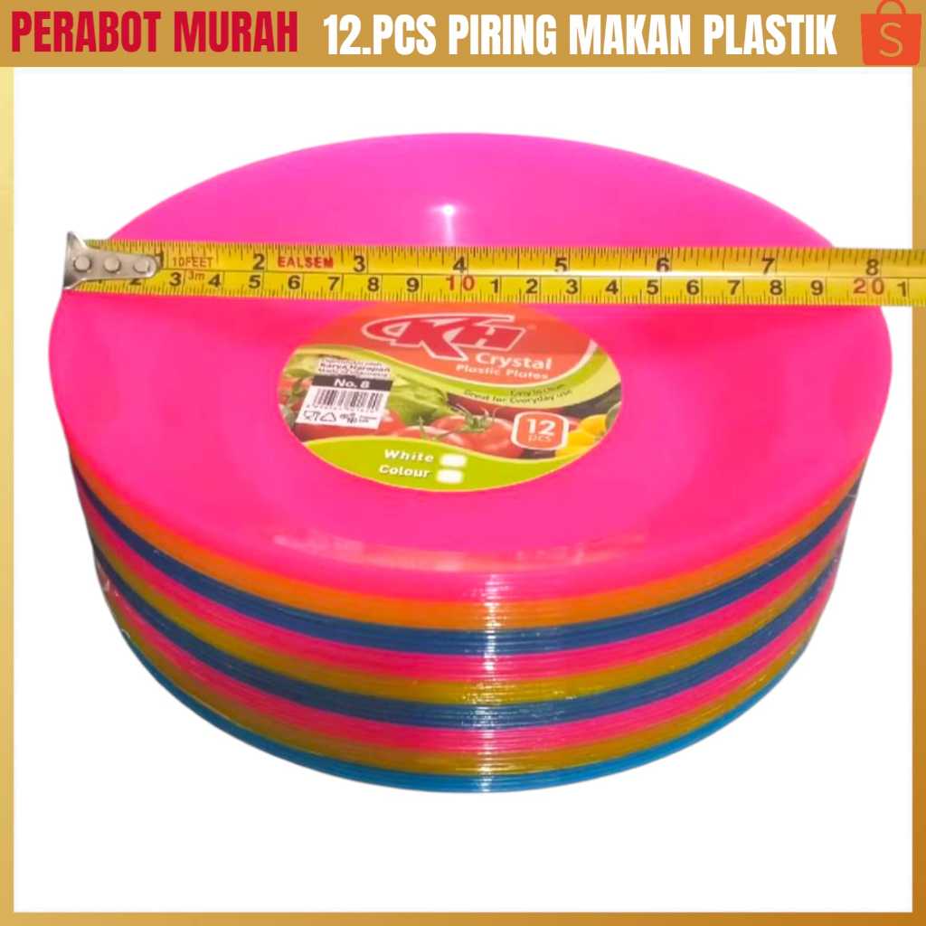 [ 1 LUSIN ] PIRING MAKAN PLASTIK / PIRING CRISTAL NO 8 IN / PIRING WARNA