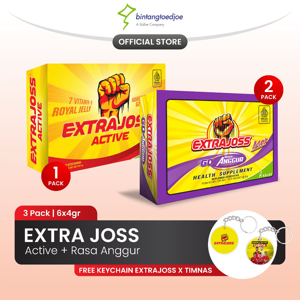 

[SPECIAL BUNDLING] Extra Joss Active 1 Pack + Extra Joss Laki Anggur 2 Pack FREE Gantungan Kunci Timnas