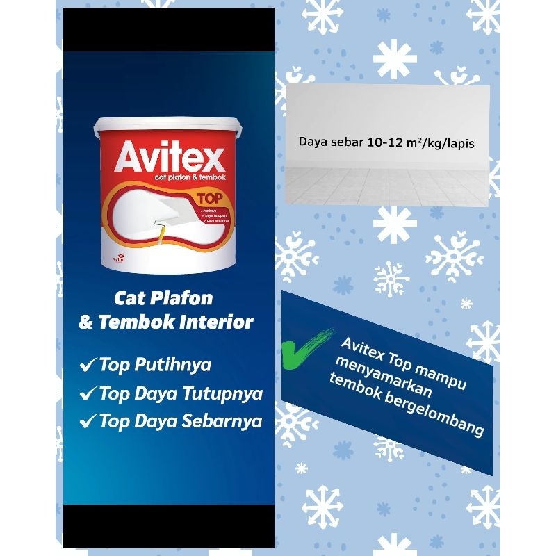 Avitex top 1kg cat tembok dan plafon warna putih 1kg,cat murah untuk plafon dan tembok interior 1kg