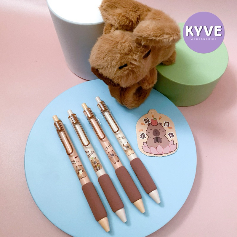 

Pen Capybara Warna Coklat tinta Hitam dengan cushion cocok untuk pulpen alat menulis