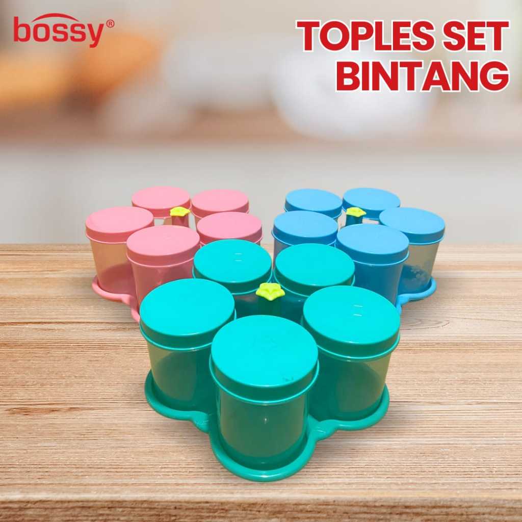 BOSSY Toples Kue Model Bintang / Toples Lebaran Set Dengan 5 Penyimpanan