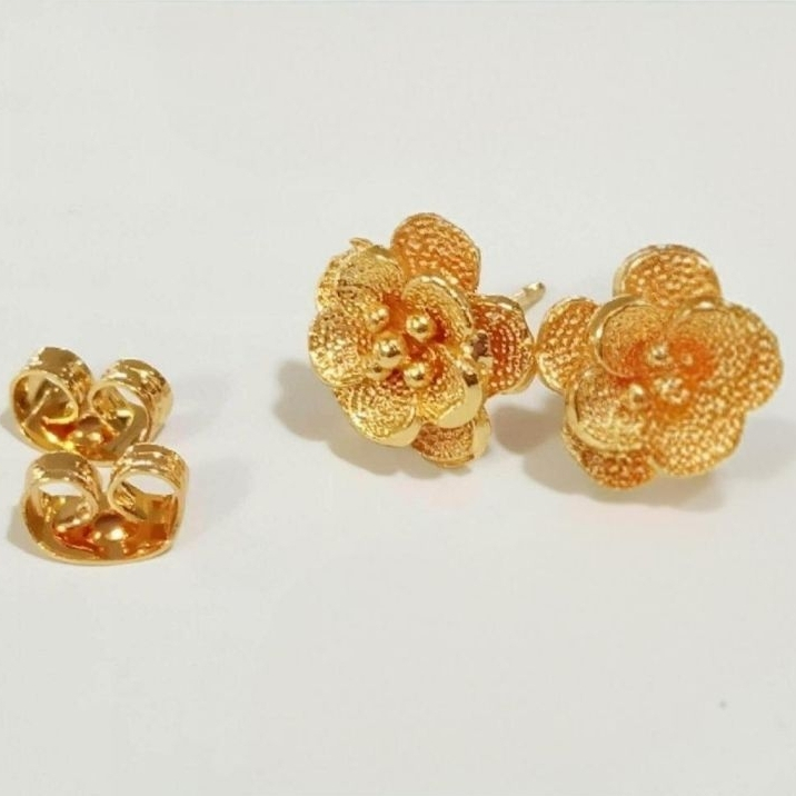 Anting Tusuk Giwang  Anting Tusuk Bungga Titanium Dewasa Fashion Lapis Emas