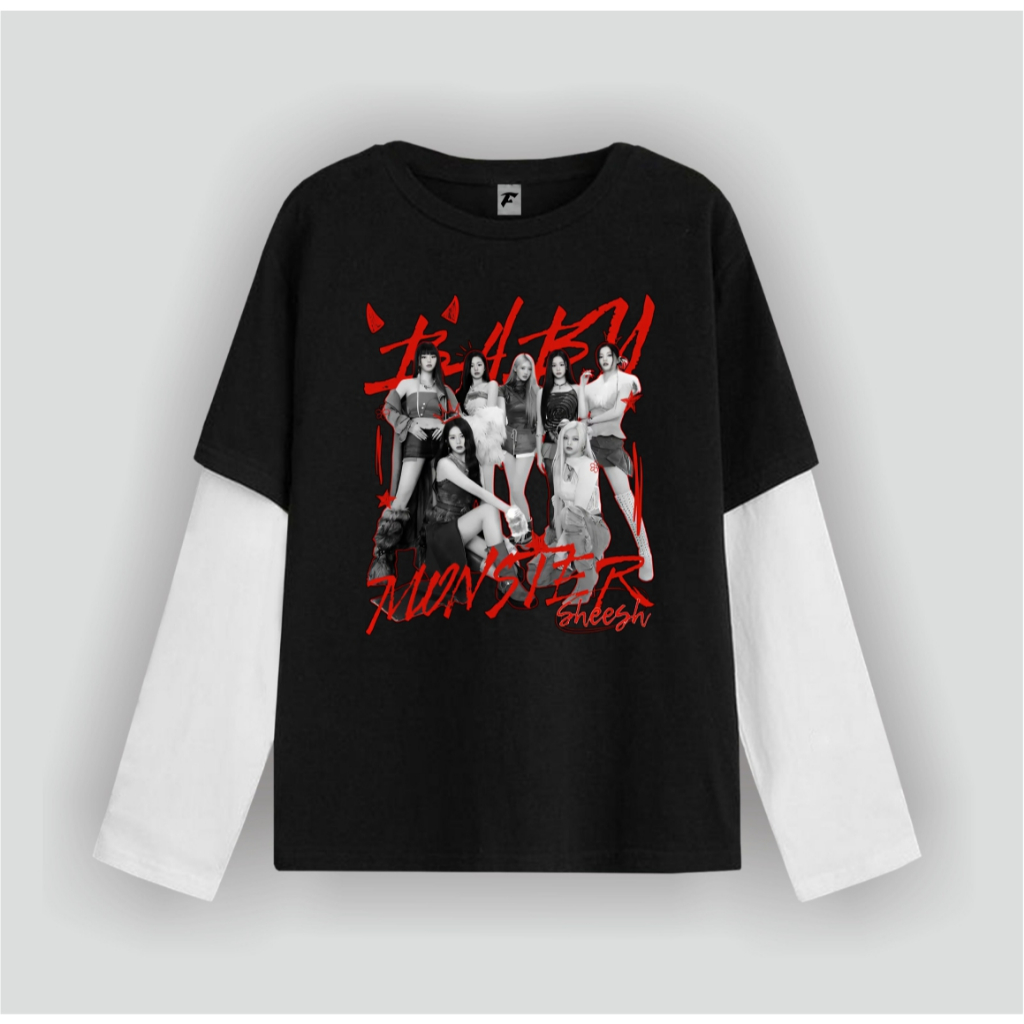 Flooks clothing Tshirt Double layer Babymonster Personil sheesh long sleeve  kaos pria wanita