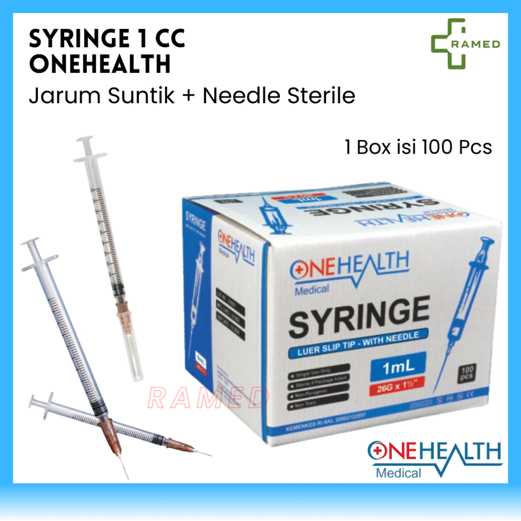 [BOX ISI 100] Onehealth Syringe 1cc / Jarum Suntik 1cc / Spuit 1 mL Per Box