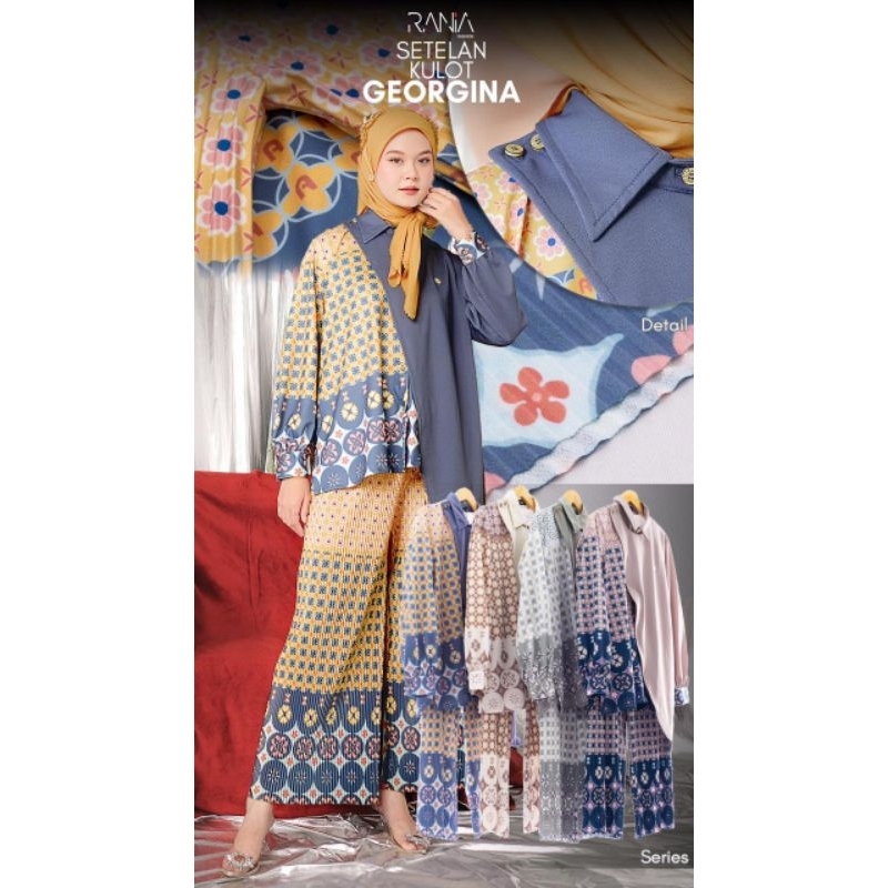 One Set Setelan Celana Panjang Kulot Wanita Cewek Motif Georgina