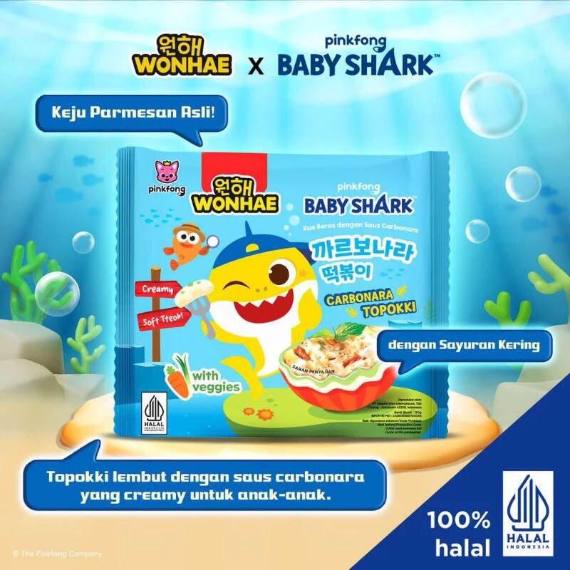 

Wonhae x Pinkfong Baby Shark Topokki Kids Carbonara / Kue Beras dengan Bumbu Carbonara/ Tteokbokki Instan / Tteobokki / Makanan Korea Instan Halal / Topokki Kids Carbonara 80 gram / Tteokbokki Anak / Tokpoki Instan Halal / Cemilan Korea untuk Anak
