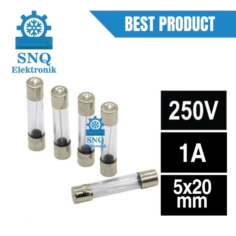 Sikring kaca 1A panjang +- 2cm - Fuse kaca - glass fuse 1 A 250V +- 2 cm