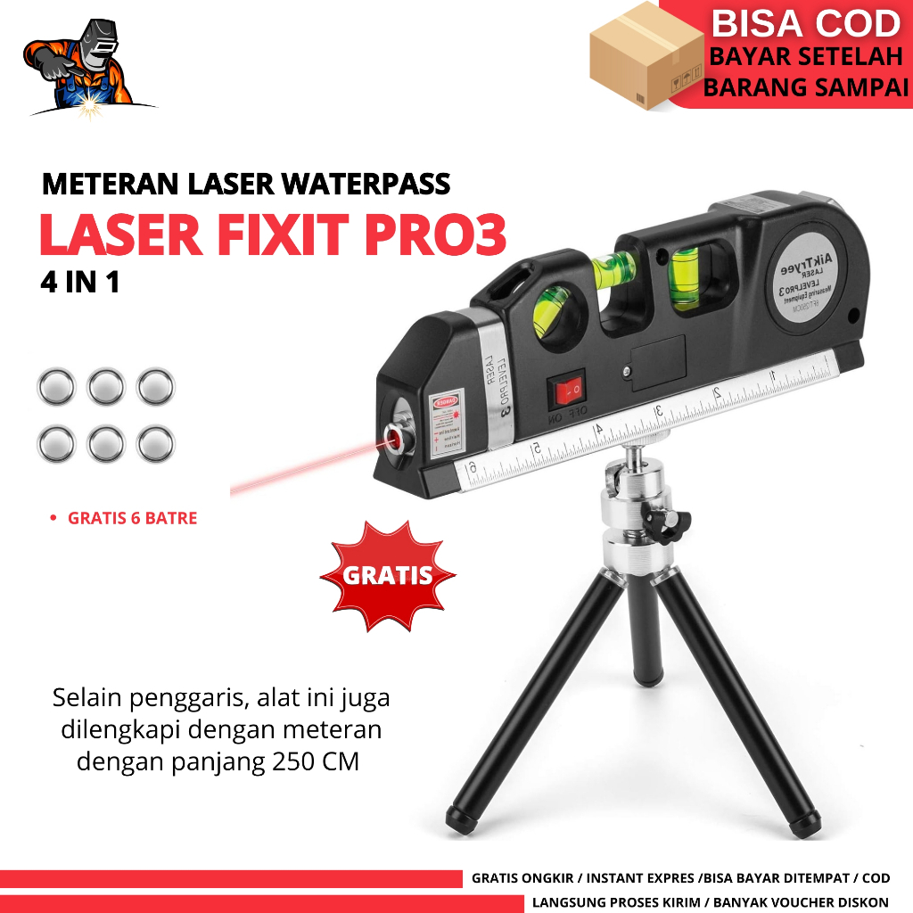 TERLARIS Meteran Laser Alat Pengukur Kemiringan Waterpass Penggaris Laser Tukang Bangunan Free