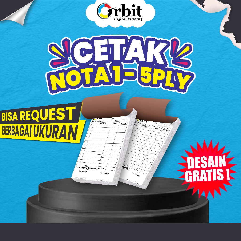 

ORBIT - Cetak Nota Custom 1-5Ply/Cetak Nota Bon/Cetak Surat Kirim/Time Sheet A4 (f4 - satuan) bisa re quest
