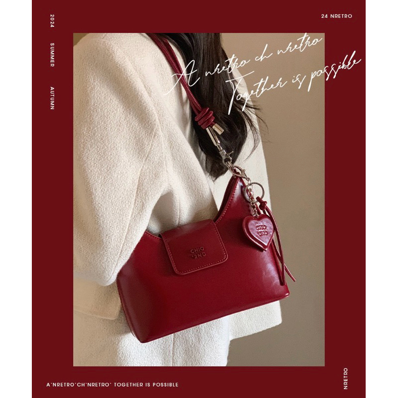 (ORIGINAL 100% & READY STOCK) Chio2nd Shoulder Bag Genuine Leather Cherry Red Urban CH803
