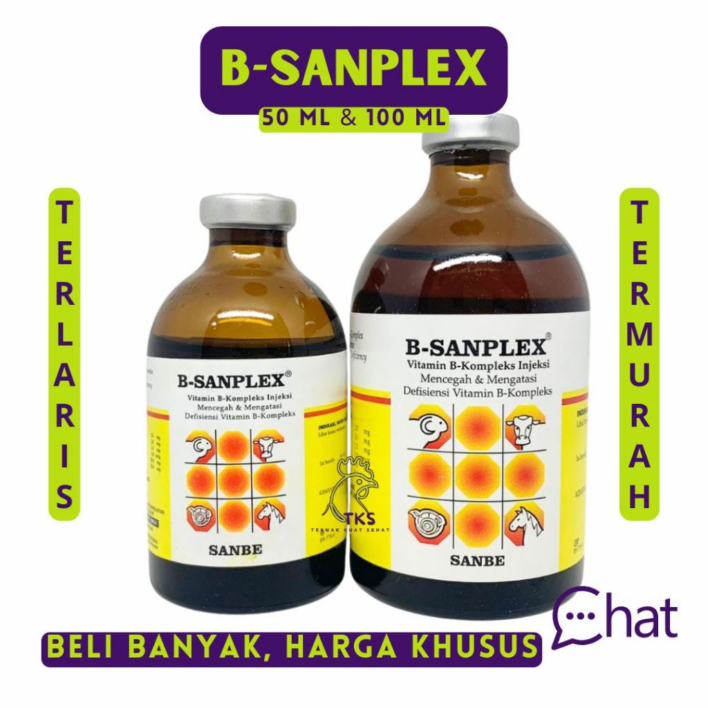 B Sanplex 50 ml dan B Sanplex 100 ml Vitamin B komplek Hewan SANBE