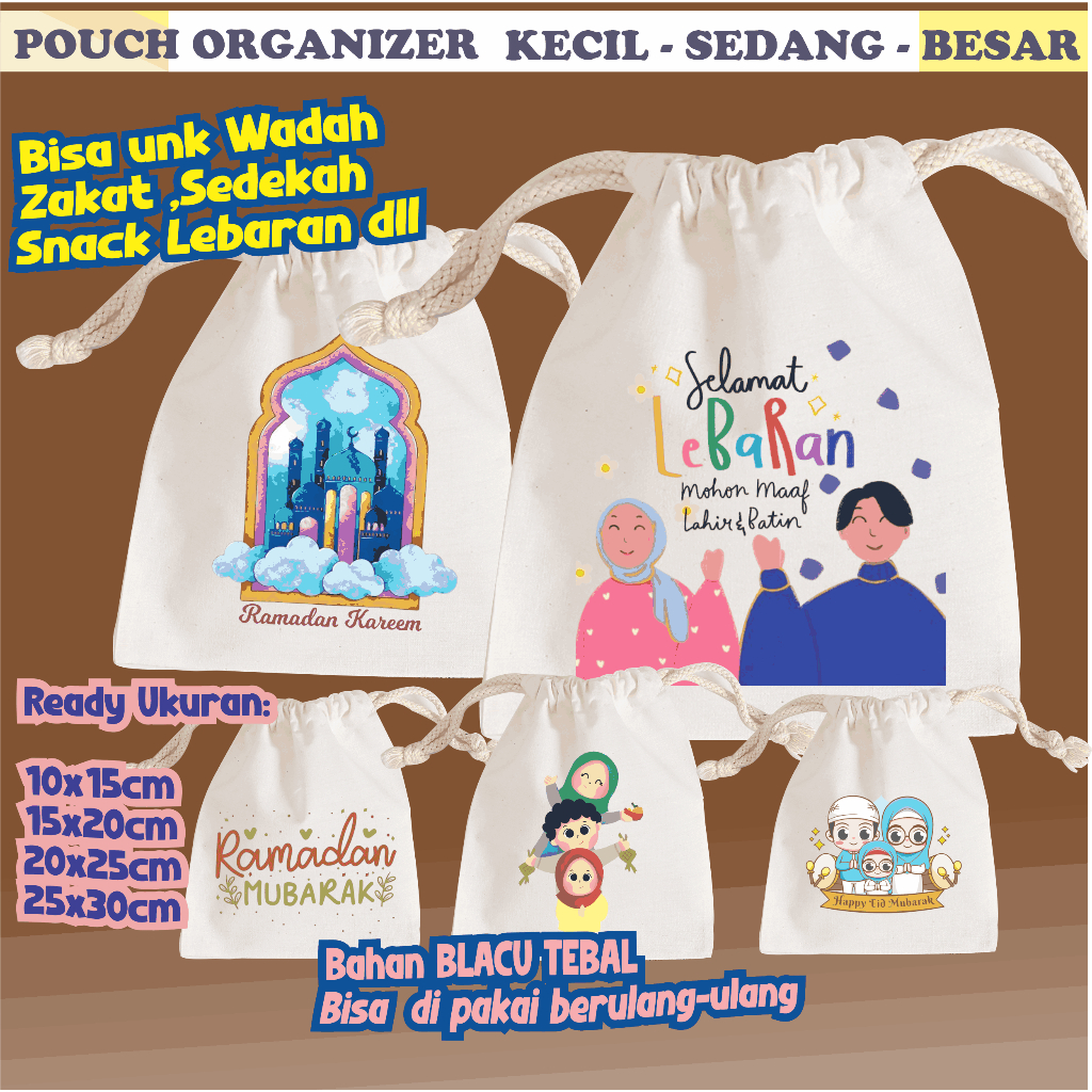 Stok Ready Langsung kirim Ukuran Jumbo Pouch Amplop Serut Unik Estetik dari Kain Blacu Premium / Cus