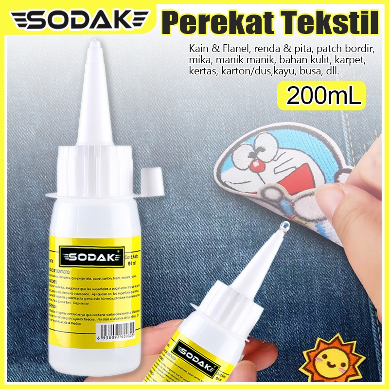 SODAK Lem Patch Bordir 200mL / Lem Kain Tanpa Jahit Tahan Air / Perekat Kain / Lem Textile Kain Serb