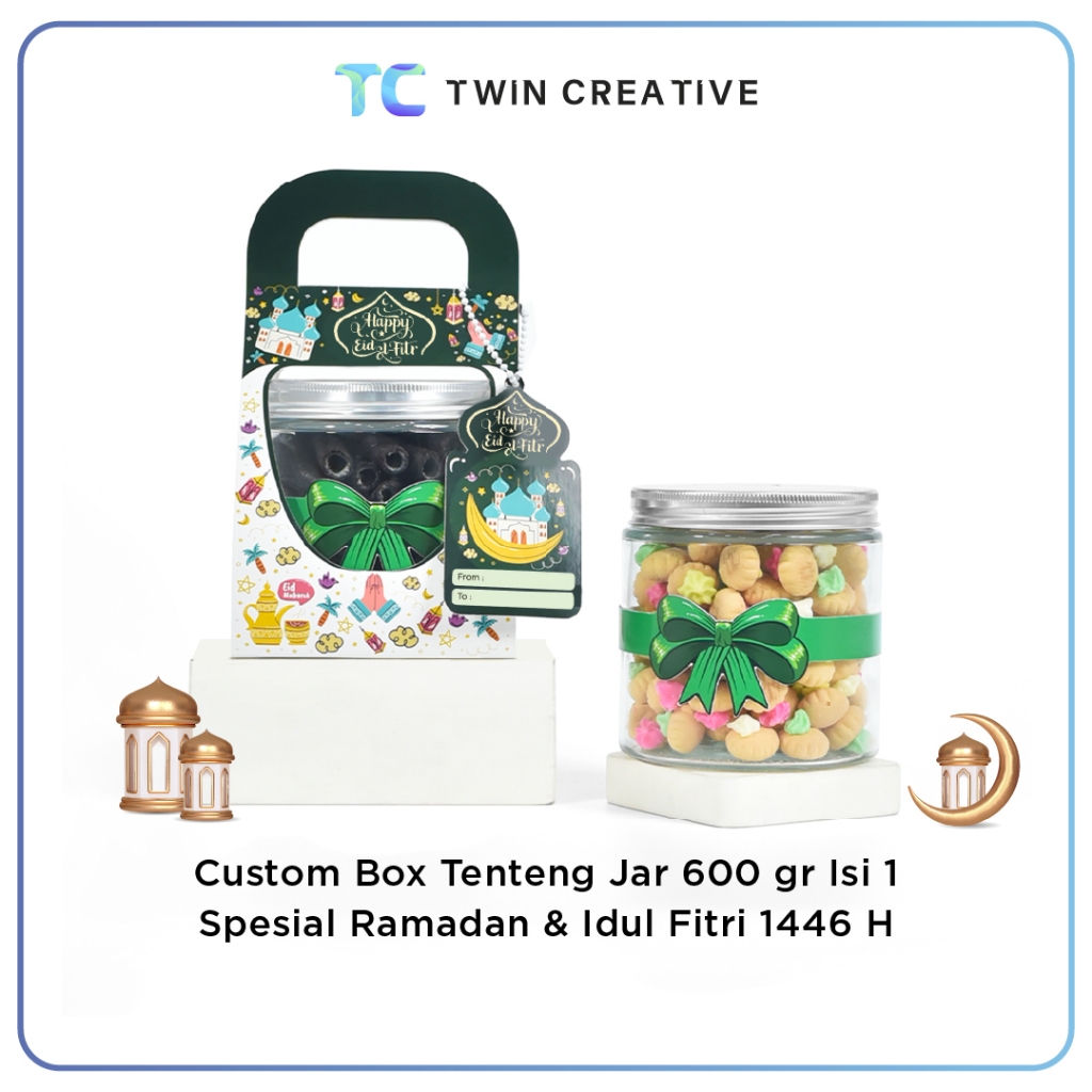 

Custom Packaging Box Toples Kue Kardus Hampers Lebaran Kotak Kue - Box Tenteng Jar 600 Ramadhan Isi 1 Toples