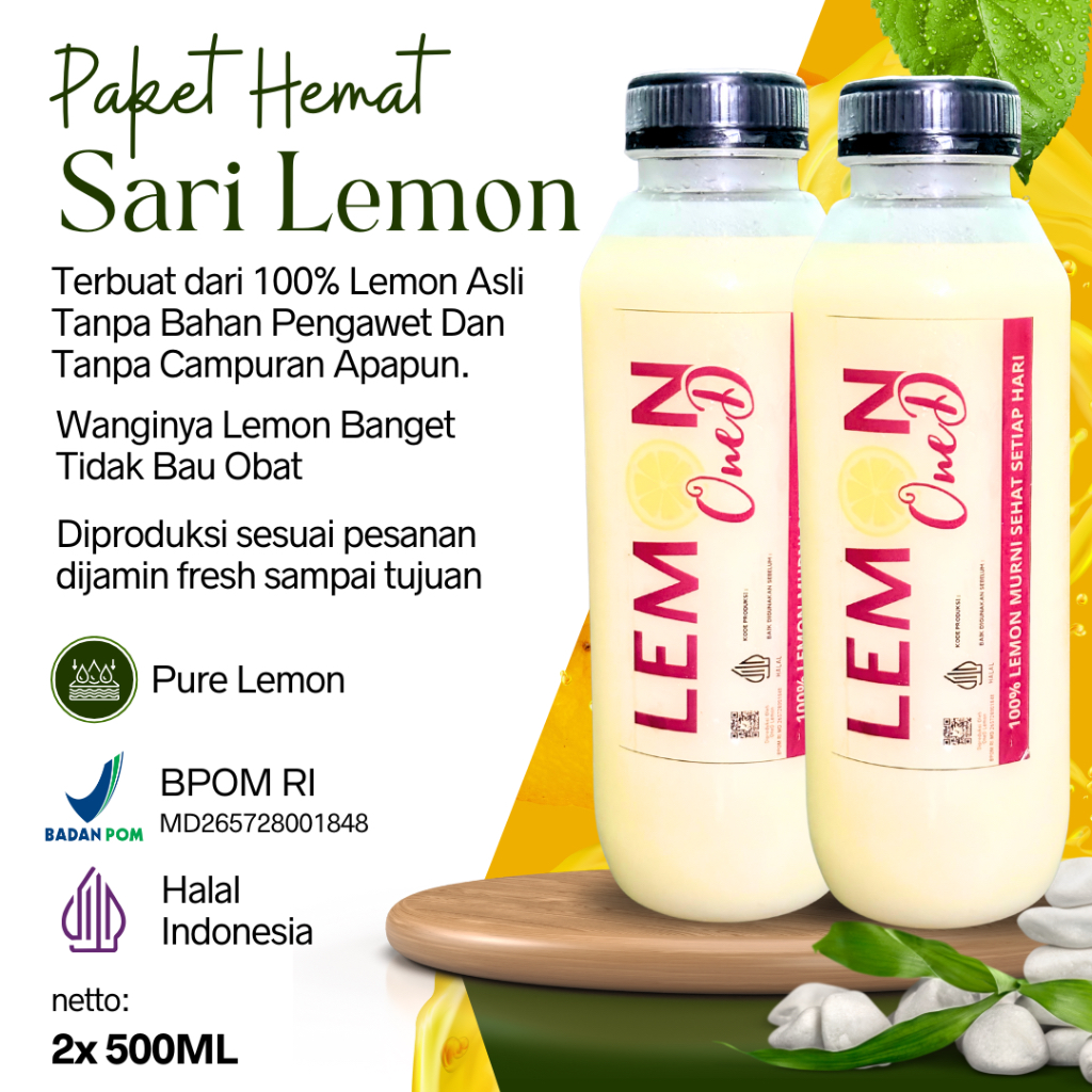 

PAKET 2 BOTOL Sari Lemon California 500ML Murni Alami 100% Untuk Detoks Dan Diet