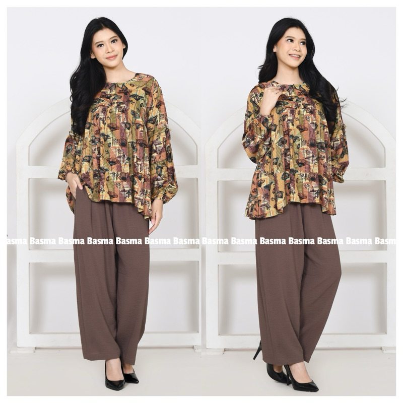 SARTE-Nella One set Atasan Celana Kulot Oversize Setelan Kemeja Tunik Wanita Baju Sehari Harian Cant