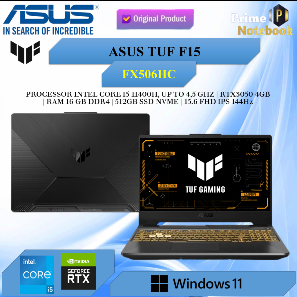 Laptop Asus Tuf F15 FX506HC i5 11400H RTX3050 4GB/ 16GB 512GB W11 15.6Fhd Ips