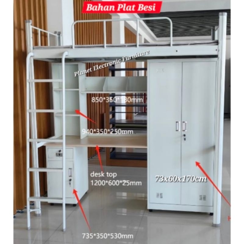 Rangka tempat tidur plat besi 3kaki tempat tidur tingkat tempat tidur multi fungsi