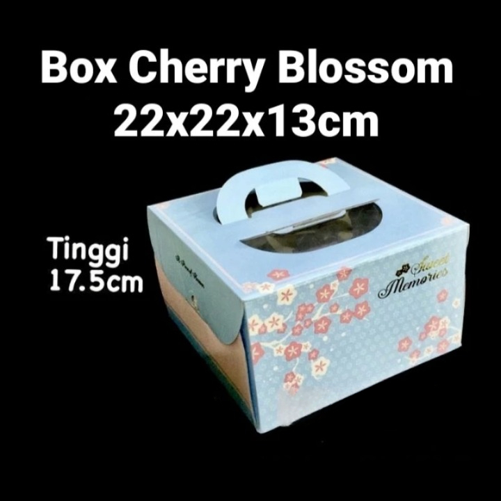 

Box Dengan Handle Motif Cherry Blossom Biru 22x22x13cm