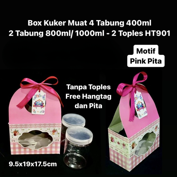 5 Pcs Kardus Parsel Kue Kering Lebaran Box Hampers Cookies Ramadhan Pink Pita Isi 4 Toples Jar 400ml
