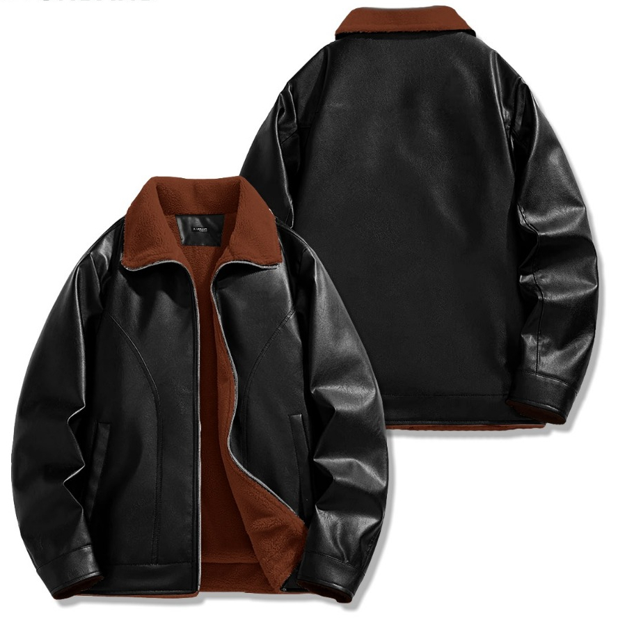 Dhozen Jaket Tracktop Kulit Sintetis Sherpa Ritslleting