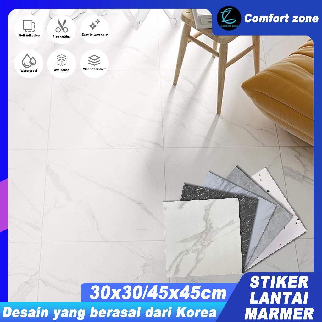【Comfort Zone】 Vinyl Lantai Marbel Ukuran 30x30 / 45x45cm / Vinyl Sticker Lantai Marmer Granit / Vin