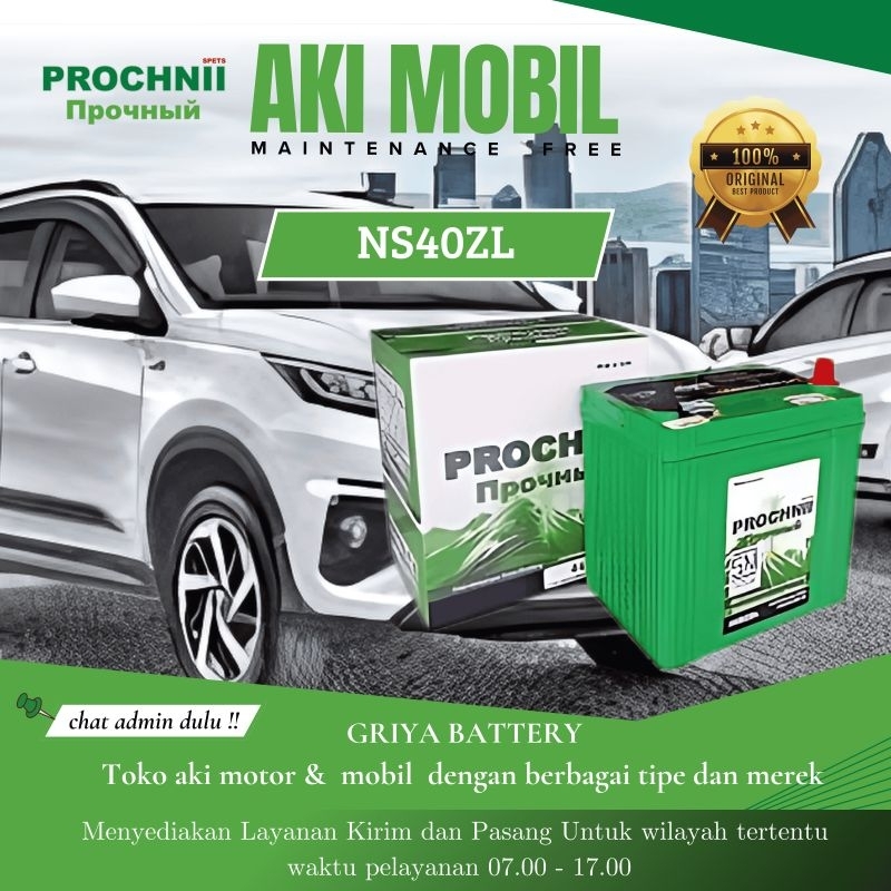 Aki Mobil Kering Prochnii NS40ZL – 35Ah | MF Battery Tangguh untuk Mobil City ,jazz ,freed, Agya, Ay