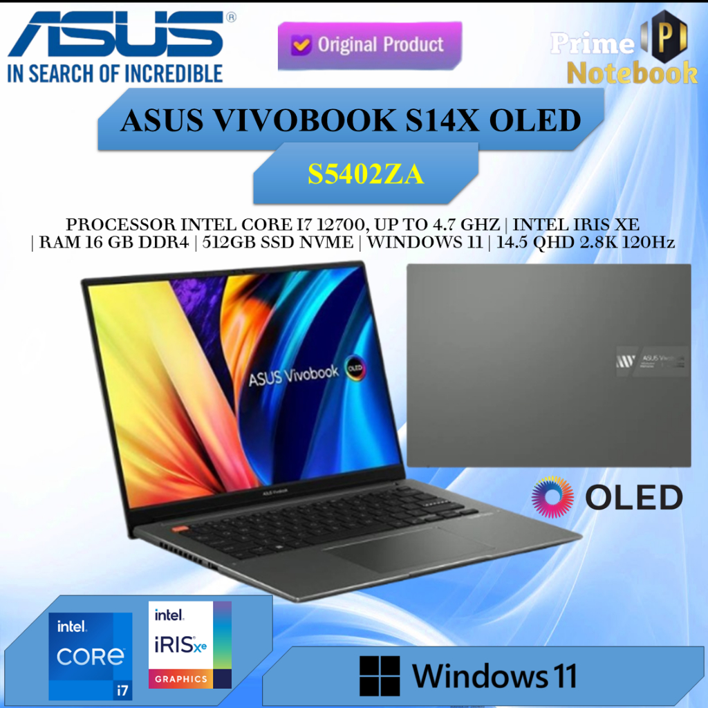 Laptop Asus Vivobook S14X Oled S5402ZA i7 12700 8Gb 512Gb W11 14.5Qhd 2.8K