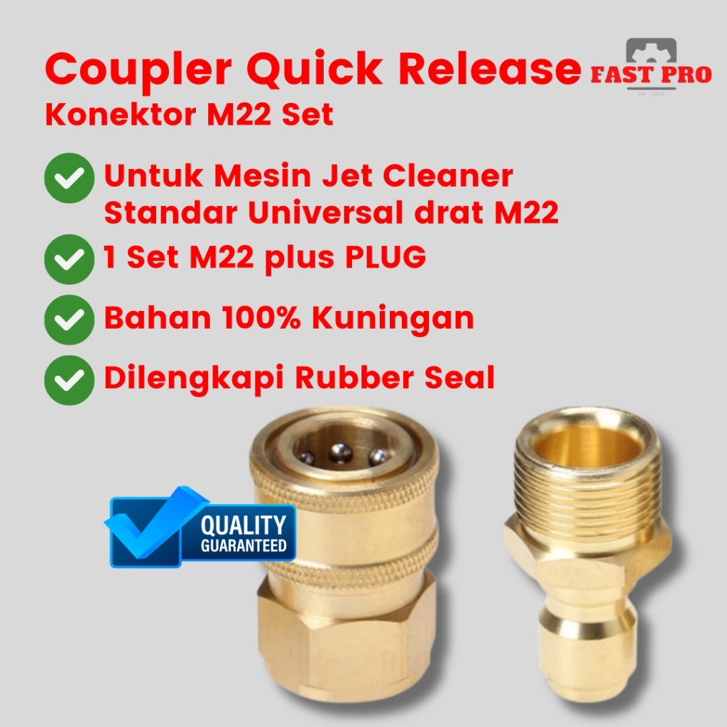 Coupler QR Quick Release Konektor Mesin Steam Jet Cleaner 1 Set M22 plus Plug Kuningan