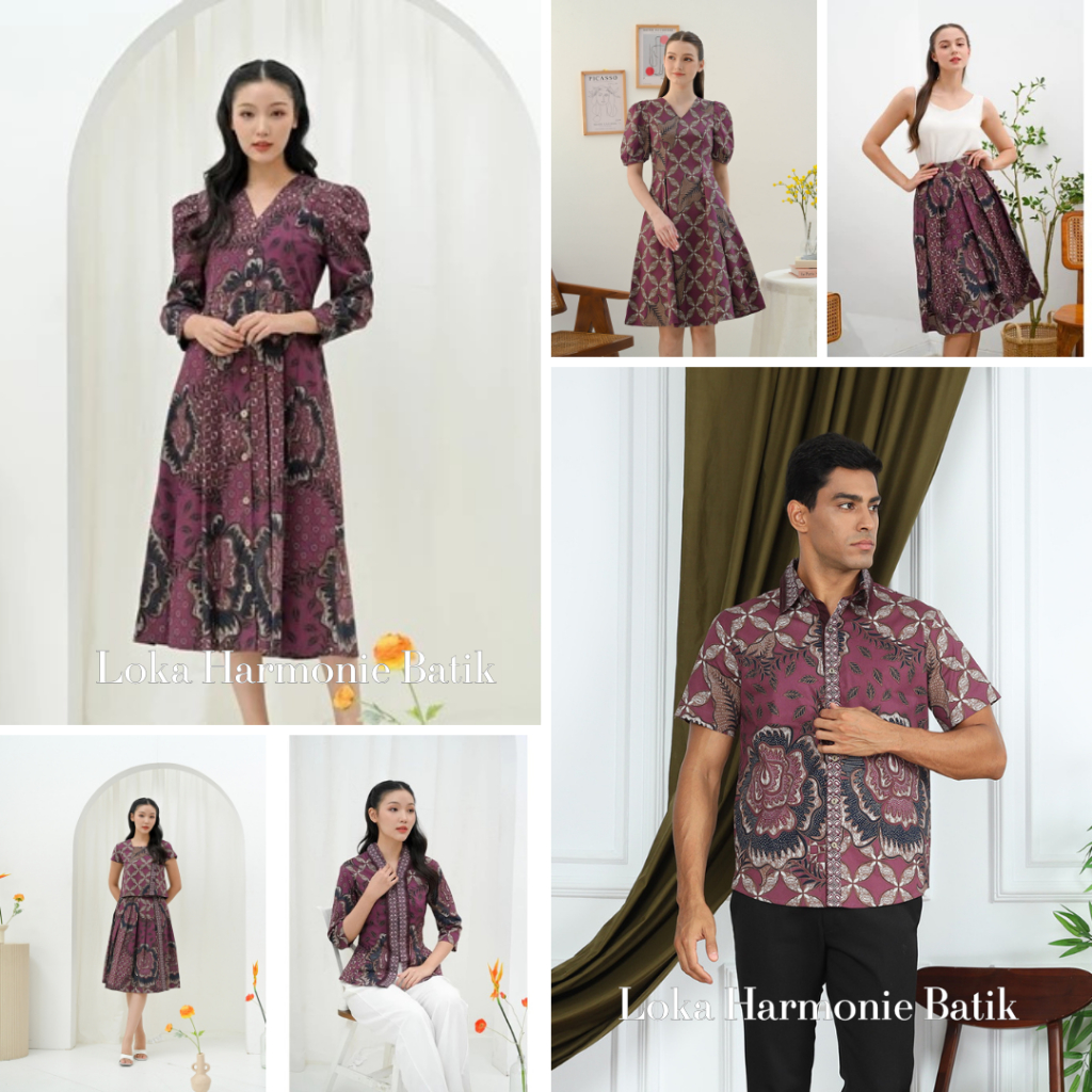 Batik Motif SOS Ungu - Baju Atasan Dress Kemeja Batik Keluarga Pasangan Couple Anak Modern Kekinian 