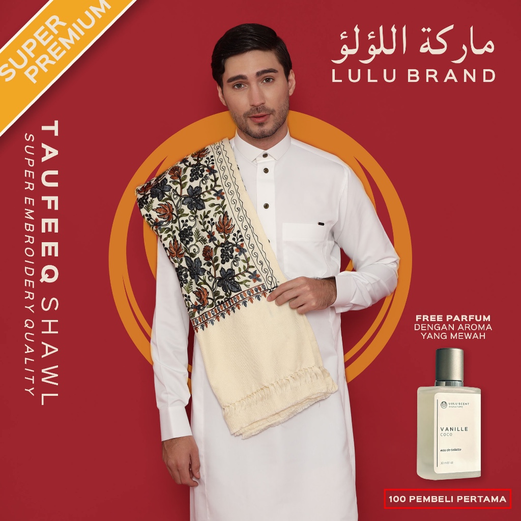 Sorban Kashmiri Full Bordir Super Premium Rida Motif Sulam Surban Pria Arab LULU BRAND 638EB Taufeeq