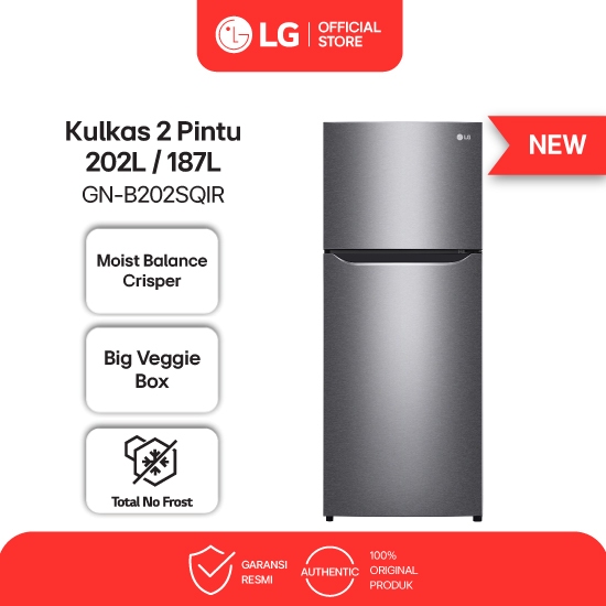 LG Kulkas 2 Pintu 202L / 187L - Moist Balance Crisper - Big Veggie Box - Total No Frost - Dark Graph