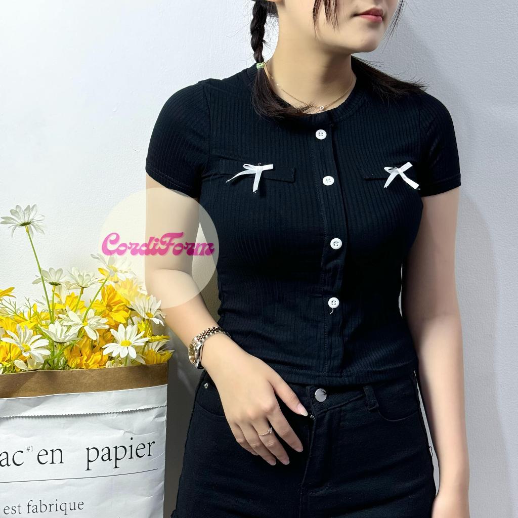 Crop Top Knit Pita Kancing Depan Wanita #5831