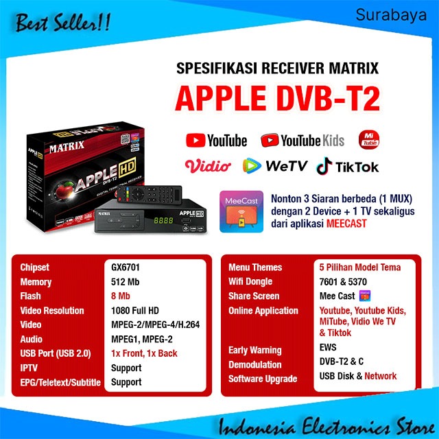 NEW Set Top Box Matrix Apple Merah HD TV Digital STB Red DVBT2 UHF EWS IES