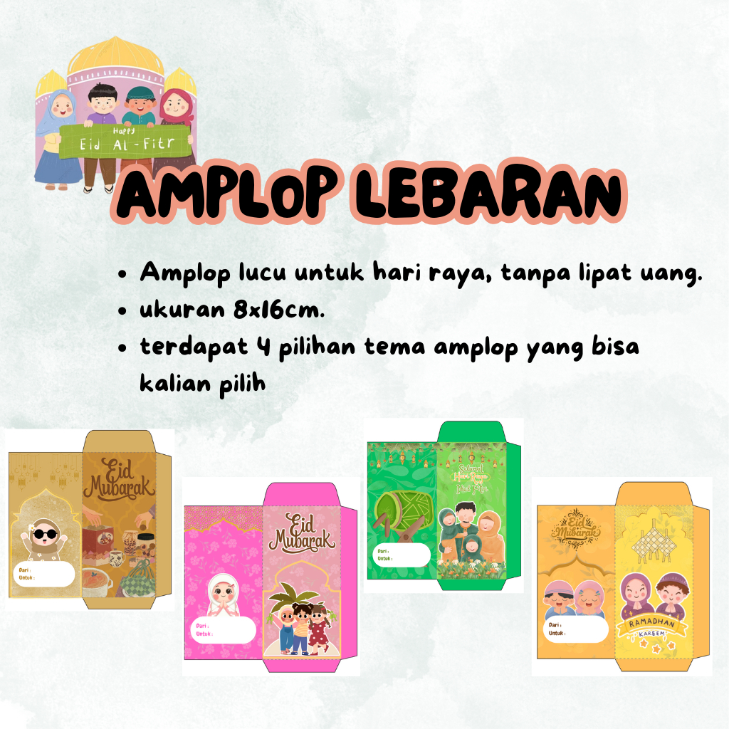 

Amplop Lebaran THR Idul Fitri/Eid Mubarak Lucu 8x16cm