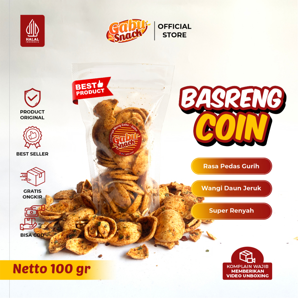 

Basreng Coin / Bakso Goreng Pedas Daun Jeruk 100 gr Kemasan Pouch