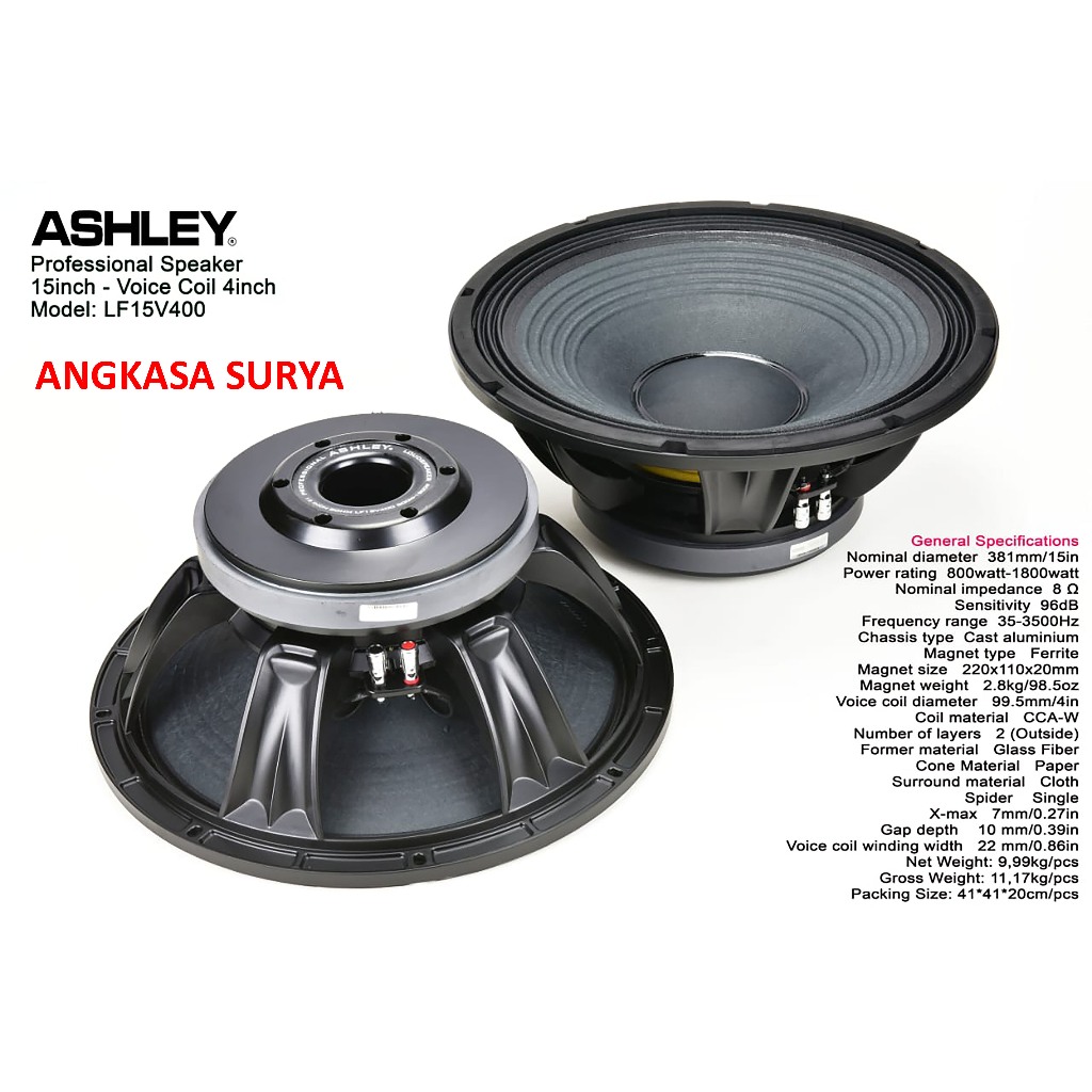 SPEAKER KOMPONEN ASHLEY 15V400 ORIGINAL / SPEAKER COMPONENT ASHLEY LF 15V400 15 INCH VOICE COIL 4INC