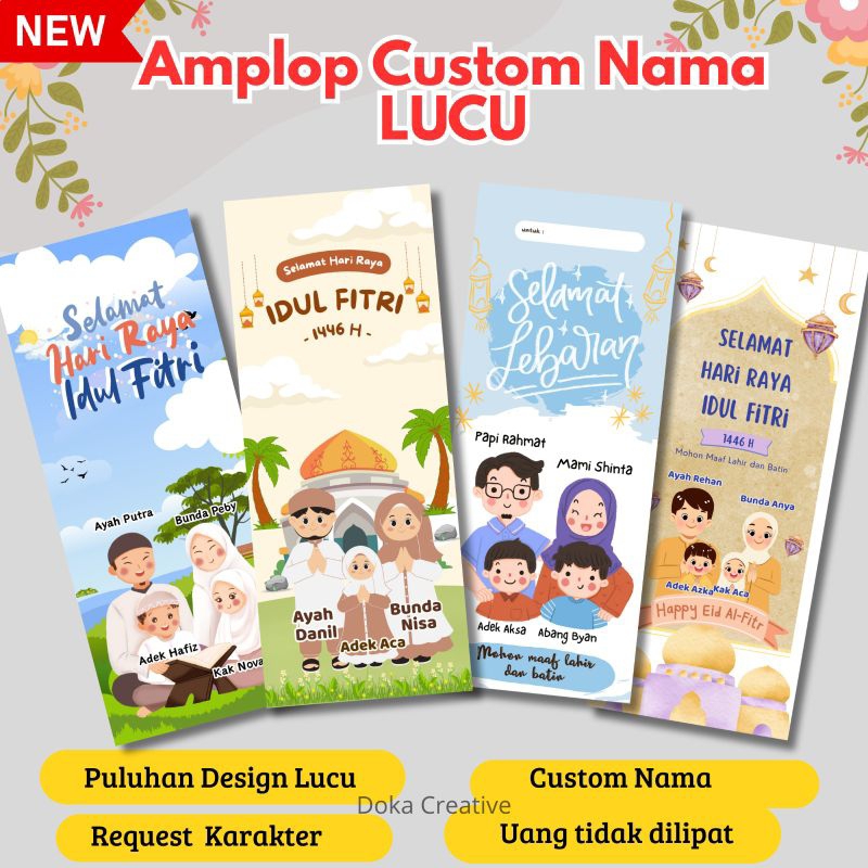 

1 Pack (20 pcs) Amplop Lebaran Karakter Premium Custom Nama